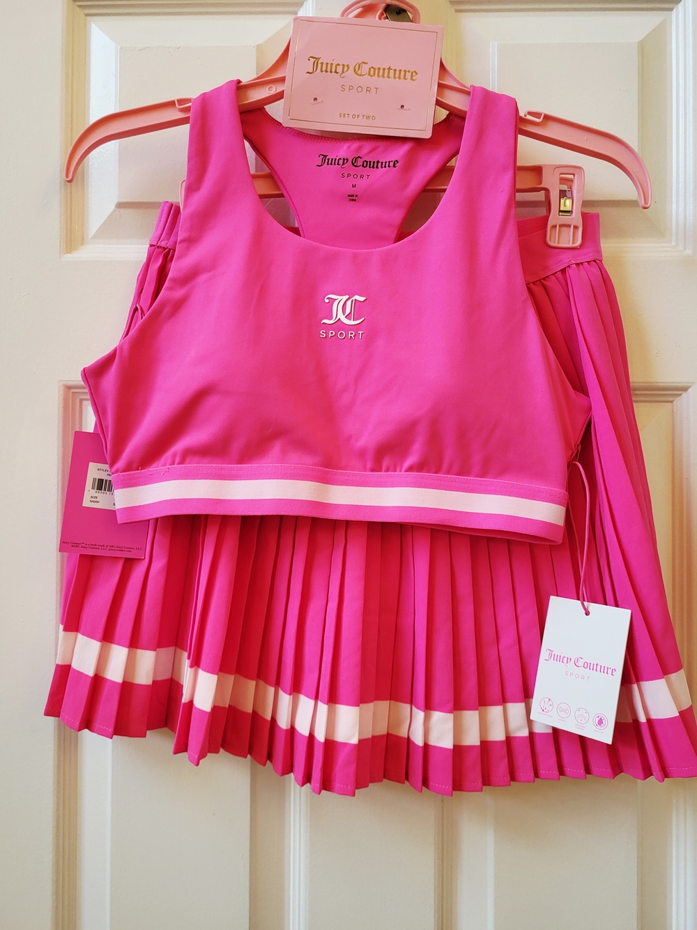 Juicy Couture Sport 2-Pc Pink Set Pleated Skort & Bra Size M Tennis & Activewear